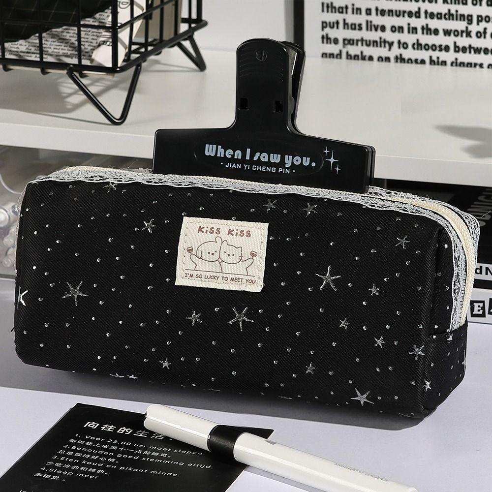 Star Print Pen Bag Lace Stationery Bag Multi-functional Pencil Case Students