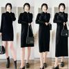 Plus-Size Women's Thickened Winter Long Knitted Wool Dress with Half-High Collar