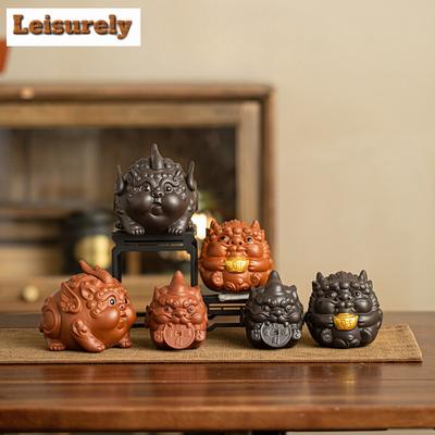 Antique Purple Clay Tea Pet Ornaments Boutique Raise Pixiu Decoration Lid Holder Desktop Lucky Decor Handmade Teaset Accessories
