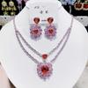 Luxury Heart Pendant Jewelry Set Earring Pink Red Necklace For Women Bridal Wedding Exquisite Fashion Zircon Party Banquet Gift