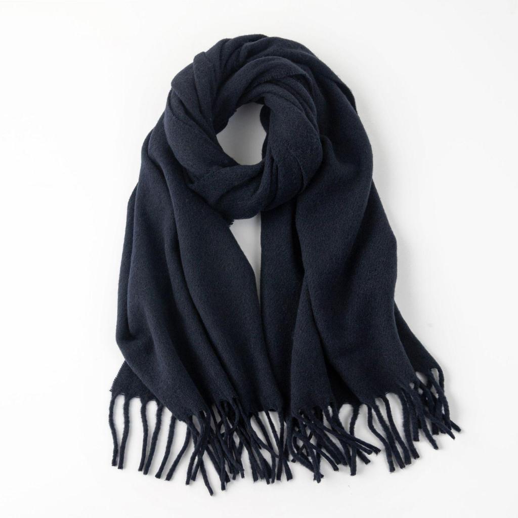 Korean-Style Faux Cashmere Shawl, Solid Color, Versatile Tassel Scarf for Women