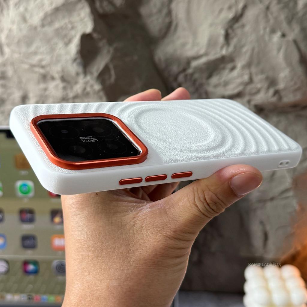 Hülle Für Xiaomi 15 14 Pro Wasserwellenmuster Leder Magnetisch Rot Metall Kameraobjektiv-Ringabdeckung Für Xiaomi MI 15Pro 15 5G Hülle