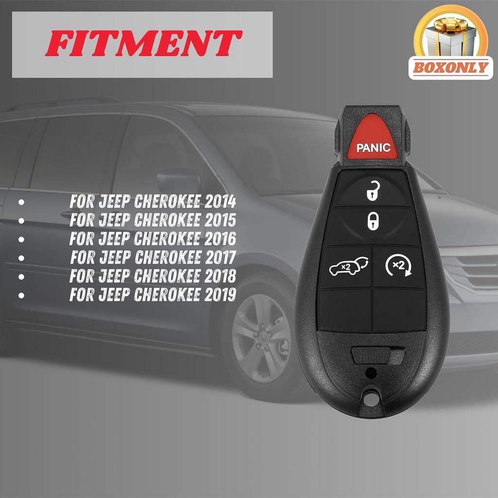 Replacement Keyless Entry Remote Car Key Fob GQ4-53T 433MHz for Jeep Cherokee 4+1 Button Semi-Smart Key Fob, Electronic 46 Chip, Compatible with Jeep