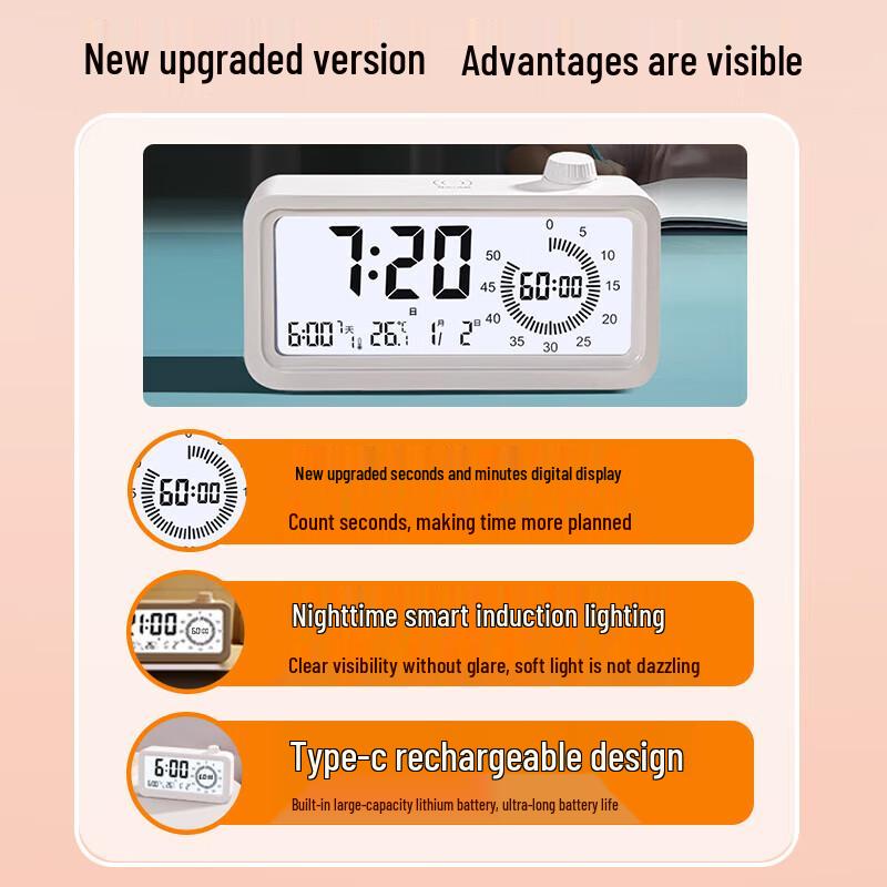 Timess Visual Countdown Timer & Rechargeable Alarm Clock