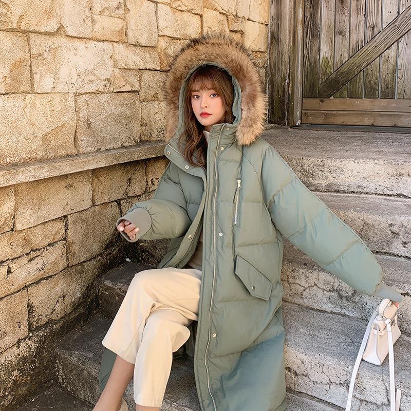 

Женская зимняя корейская свободная куртка с большим меховым воротником, утепленная, большого размера, из хлопка, парка, пальто, аккет XL