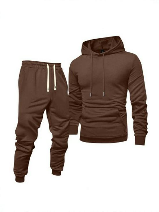 Men's Autumn Casual Hooded Sweatshirt & Solid Color Sweatpants Set