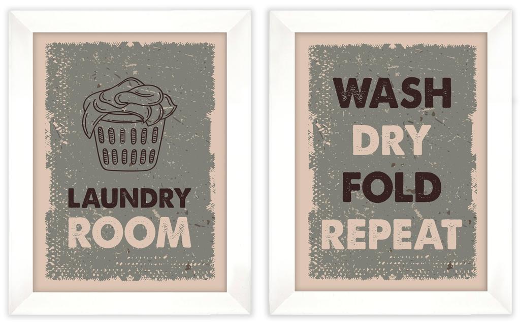 Inkdotpot 2 Piece Laundry Signs for Laundry Room Decor Wash Dry Fold Repeat Poster With Frame, Laundry Room Wall Art Signs Framed