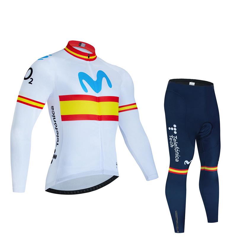 Movistar Autumn Pro Team Cycling Jersey19D Bib Set MTB Uniform Bicycle Clothing Quick Dry Bike Clothes Mens Long Cycling Wear
