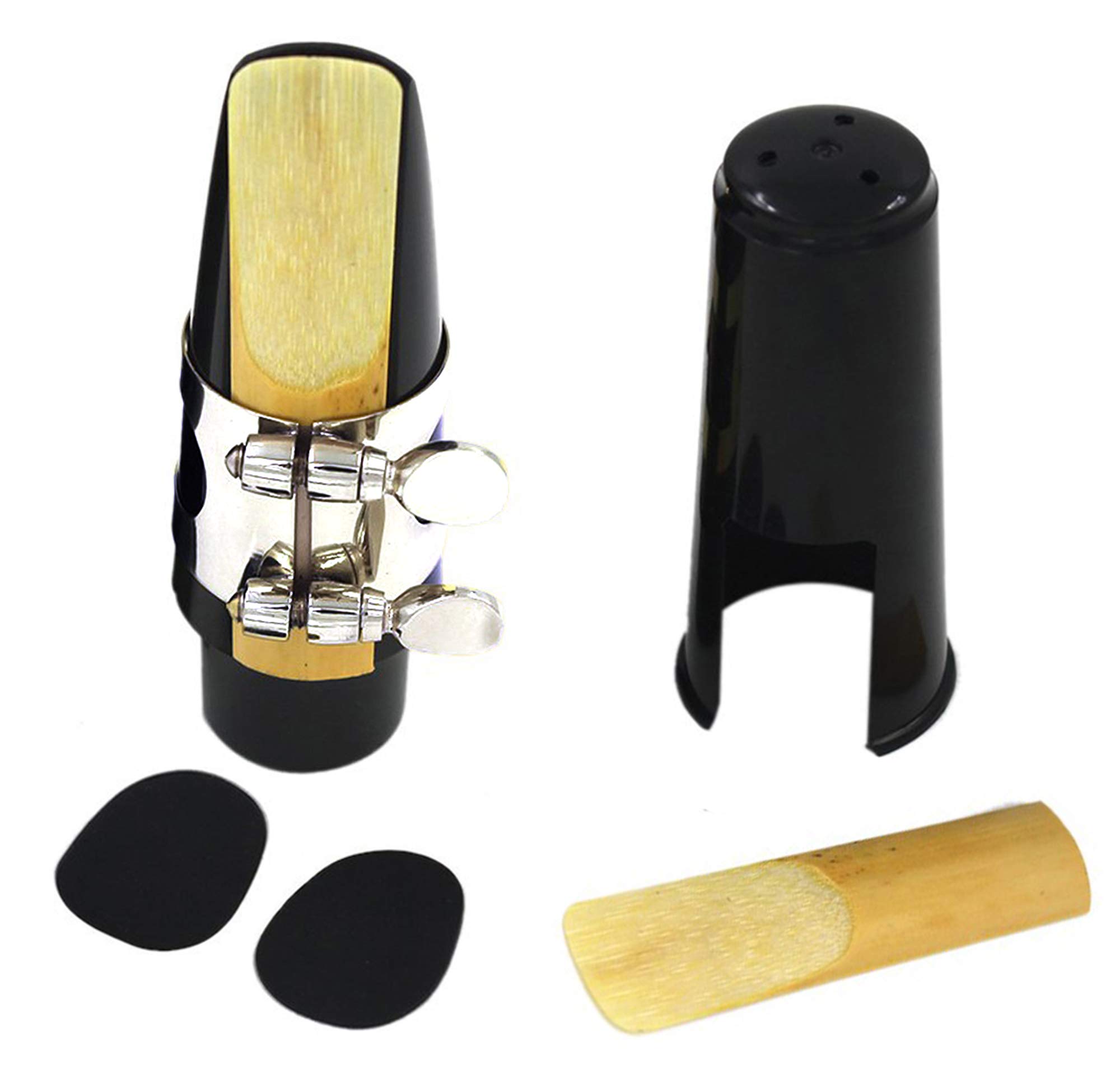 

Мундштук для альт-саксофона akindou с 2 тростями и 2 накладками для мундштука, джаз (Серебряная лигатура)