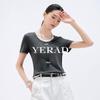 YERAD Women's Casual Faux Two-Piece Grey Short Sleeve T-Shirt