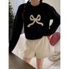Autumn and winter cute girl feeling full of new loose versatile bow round neck knitted pullover sweater women