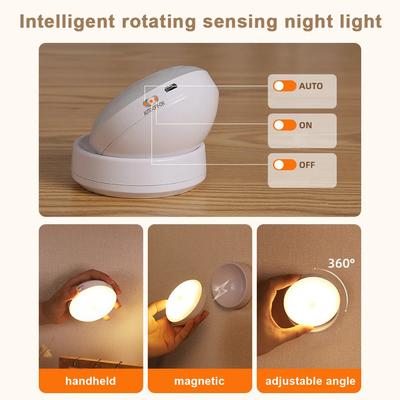 Rotated LED Night Light with Motion Sensor USB Rechargeable Cabinet Light For Bedside Bathroom Wall Lamps