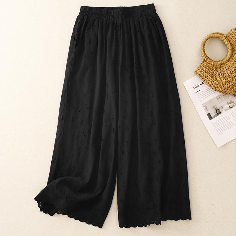 DIMANAF Summer Plus Size Women High Waist Basic Elastic Pants Loose Casual Trousers Cotton Wide Leg Pants