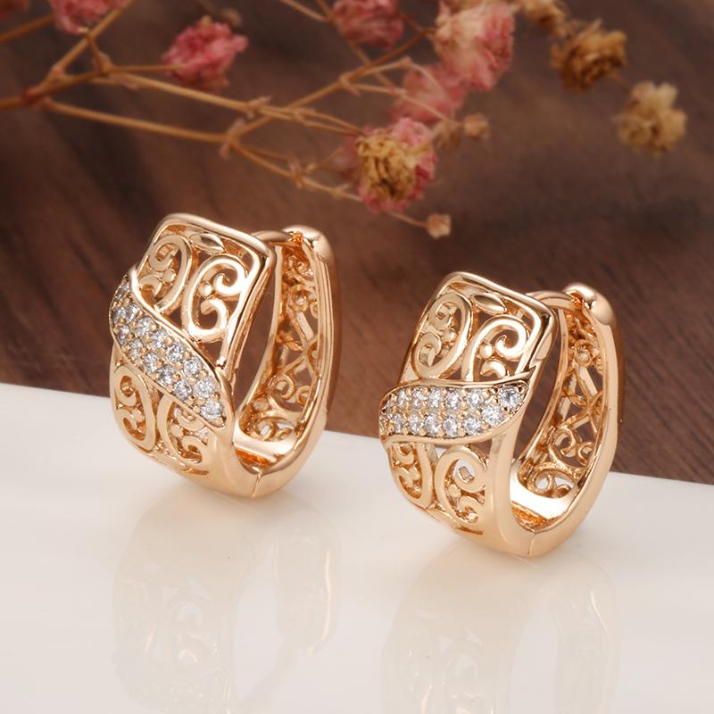 Luxury Natural Zircon Stud Earrings Beautiful Hollow Flowers Wedding Earrings For Women Rose Gold Ethnic Bride Jewelry