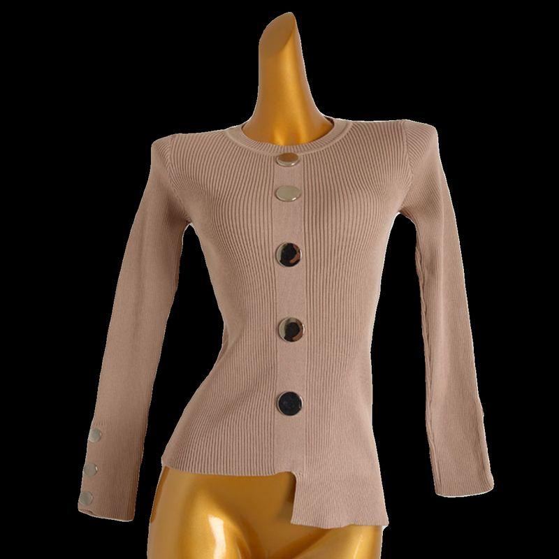 Spring & Fall New Round Neck Pullover Asymmetrical Metal Buckle Long Sleeves Bottoming Shirt Women's Fashion All-Matching Knitwear Tops