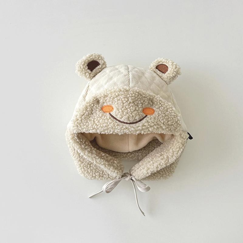 

Зимние детские шапки, супер милая шапка с изображением лягушки Лэй Фэн, мультяшные защитные шапки для мальчиков, теплая бархатная шапка для девочек, модный предмет для младенцев 42-48CM бежевый
