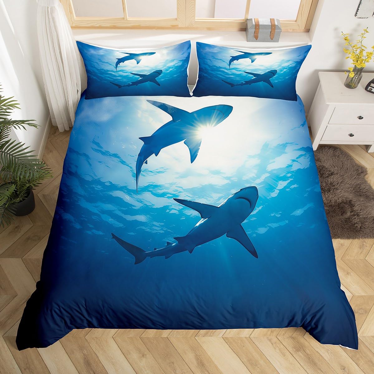 

Comforter Dolphin Kids Blue Ocean Marine Themed Bedding Set Boys Girls Sea Animal Comforter Set Microfiber Comforter (quilt)-EU Single(135*200cm)3pcs
