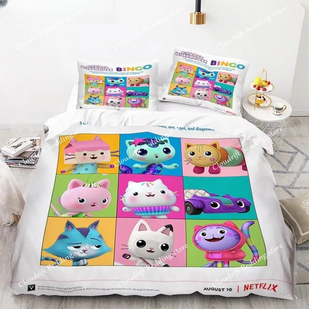 Pościel Gabby's Dollhouse Kreskówkowe Poszewki na Poduszki Poszwa na Kołdrę Dla Dziewczynki Dzieci Prezent Singiel Twin Full Queen Słodka Kawaii 3D Poszwa na Kołdrę