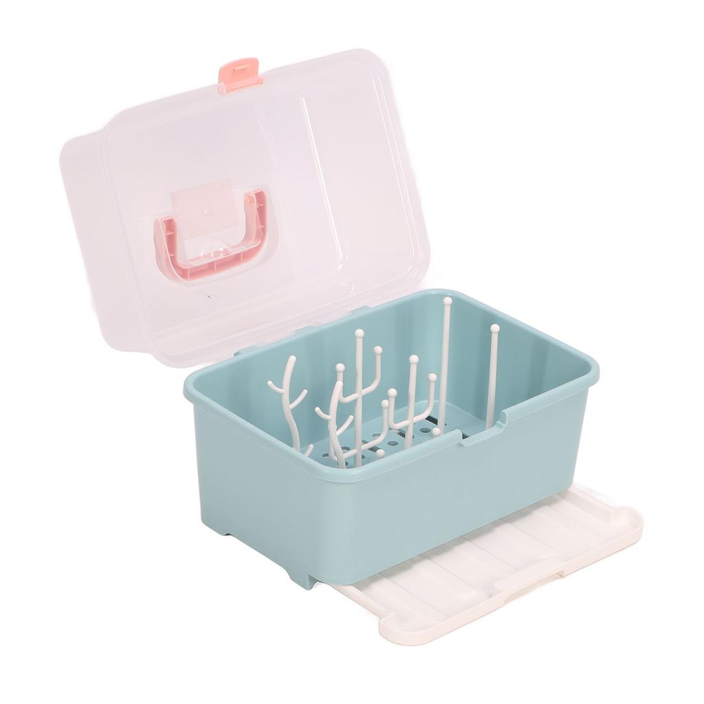 Babyflaschen-Abtropfgestelle Tragbare Aufbewahrungsbox für Stillflaschen Geschirrorganizer mit Deckel für