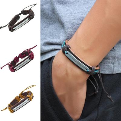 Men's Fashion Genuine Leather Punk Bangle Wristband Bracelet