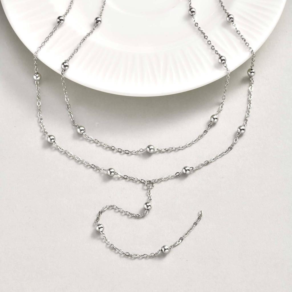 Women's Stainless Steel Double Layer Y-Shaped Gold Tassel Necklace