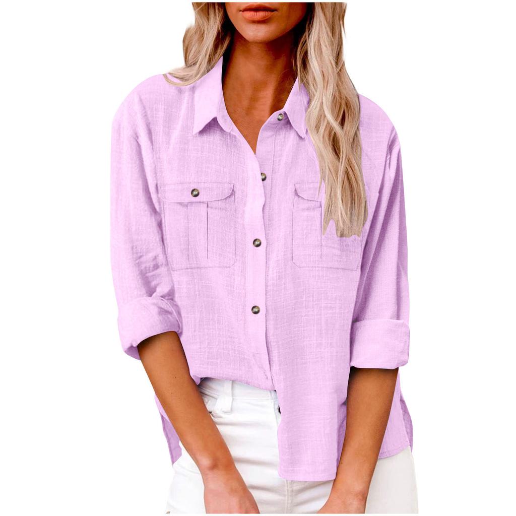 Women's Long Sleeve Button Color Loose Shirt Casual Large Size Shirt