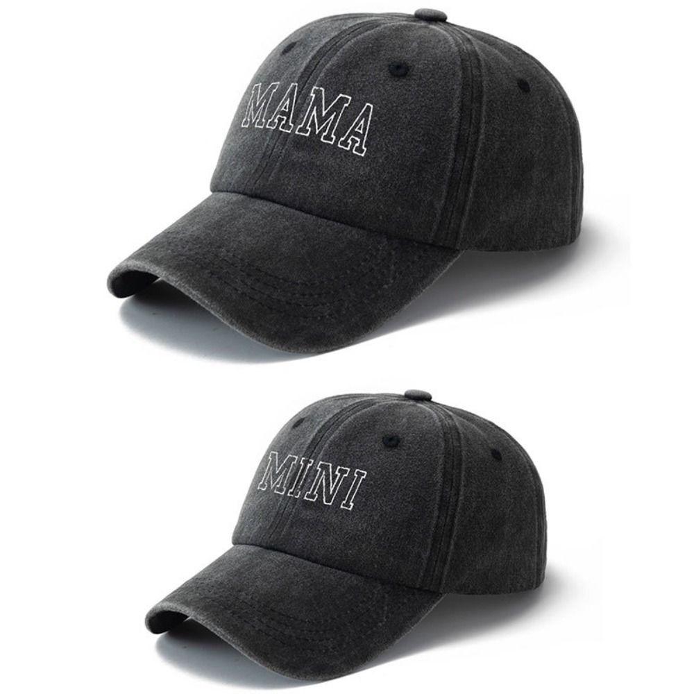 Fashion Washed Cotton MAMA MINI Embroidery Caps Vintage Adjustable Baseball Cap Breathable Parent-Unisex Baseball Hats