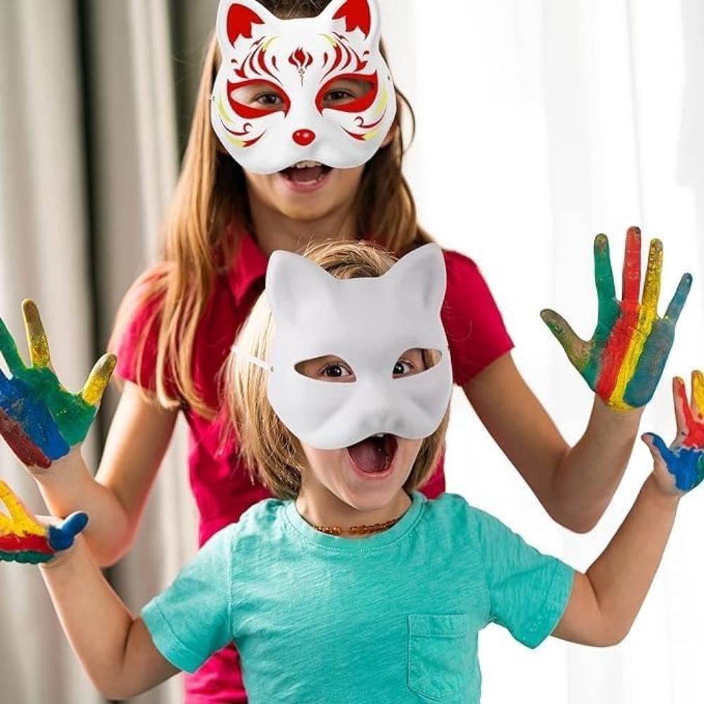 Cat Mask DIY White Paper Mask Blank, Hand Painted Face Mask for Halloween, Masquerade Costume, Cosplay Accessory
