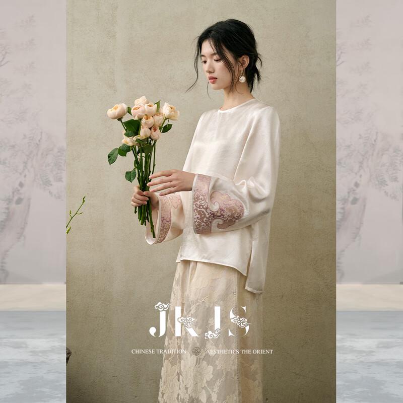 JK&JS Women s Acetate Gold Jacquard New Chinese Style Shirt S