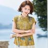 New Chinese Style Floral Print T-shirt for Women