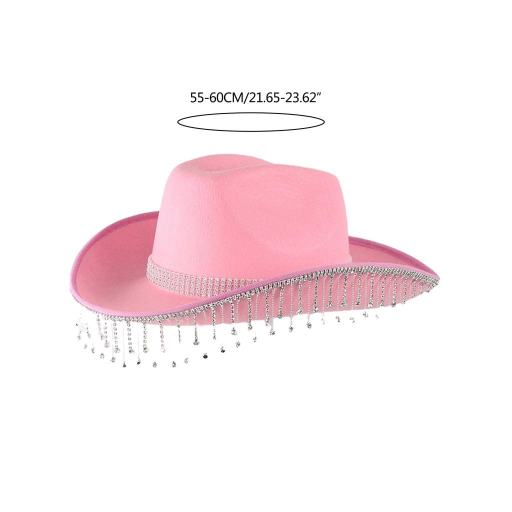 Rhinestone Tassels Cowboy Hat for Women Teens Breathable Wide Brim Beach Hat Music Festival Hat Bachelorette Party Cap