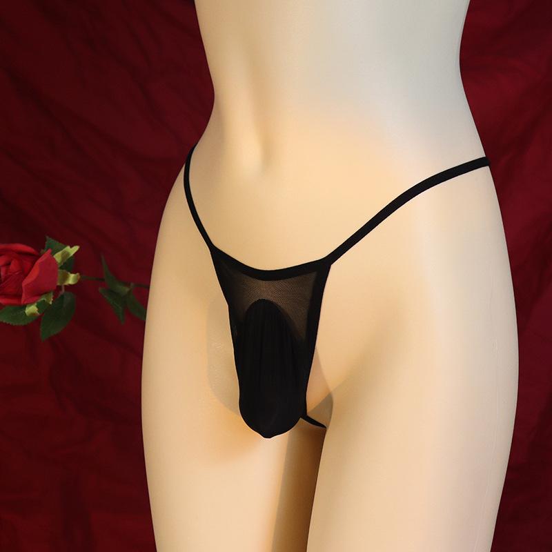 Large Size Sissy Pouch Panties Men Sexy Leopard Mini Thong Mesh Sheer Bikini Bullet Separation Penis Sleeve Lingerie G-String