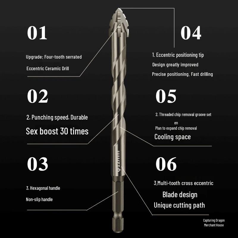 Verbesserter 4-Klingen-Exzenterbohrer für Porzellan, Fliesen, Glas, Marmor, Beton und Edelstahl