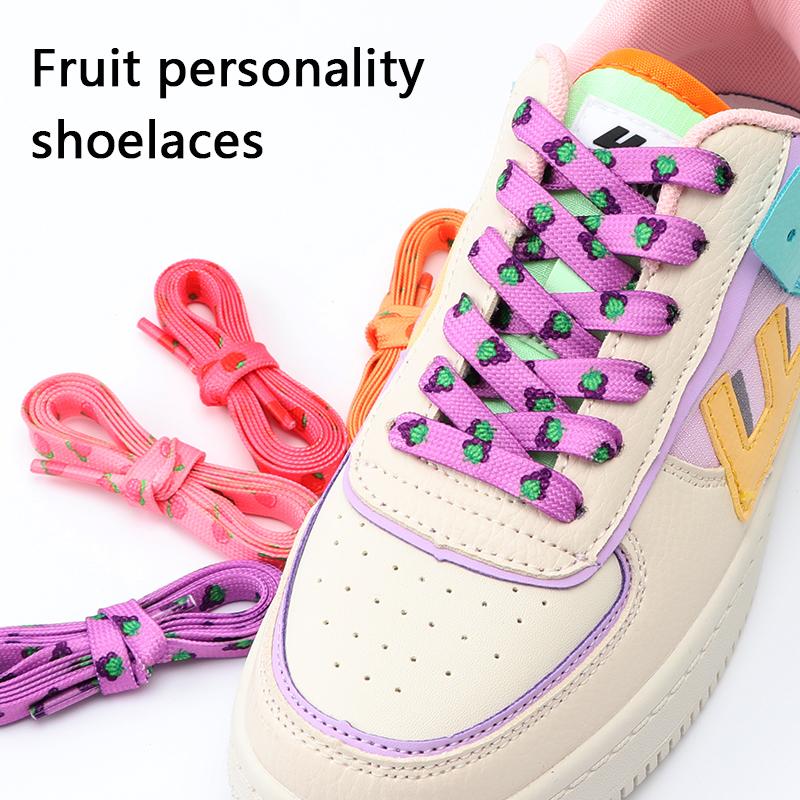 1 Pair Fruit Shoelaces Floral Print Flat Shoe Laces for Sneakers Canvas Shoes Accessories Sports Shoelace Strawberry Grape Peach