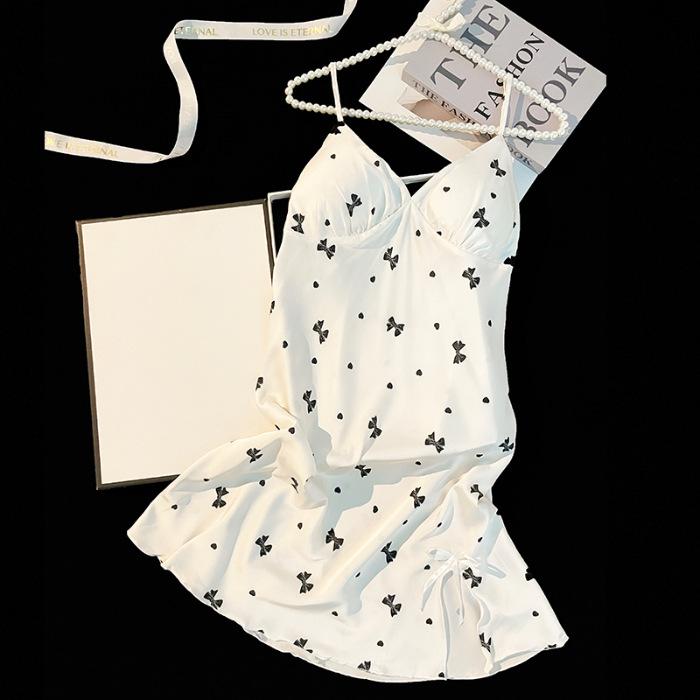 

Cool silky ice silk suspender nightdress women s summer new printed short skirt can be worn outside high-end thin loungewear XL