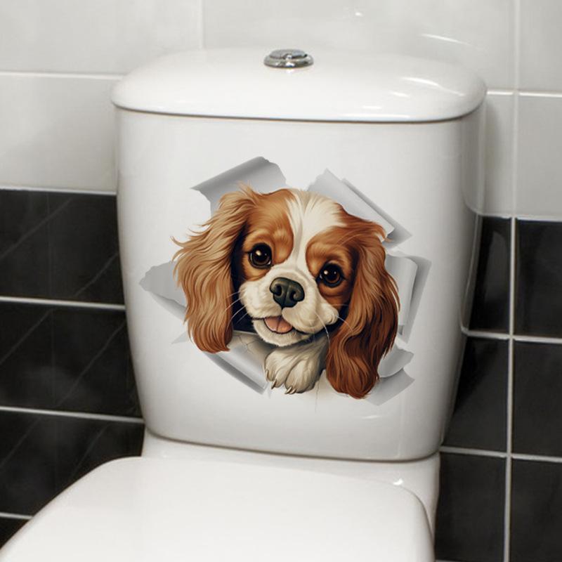 Cute Dog Toilet Stickers Bathroom Decoration Stickers Door Stickers Wall Waterproof Self-adhesive Decals