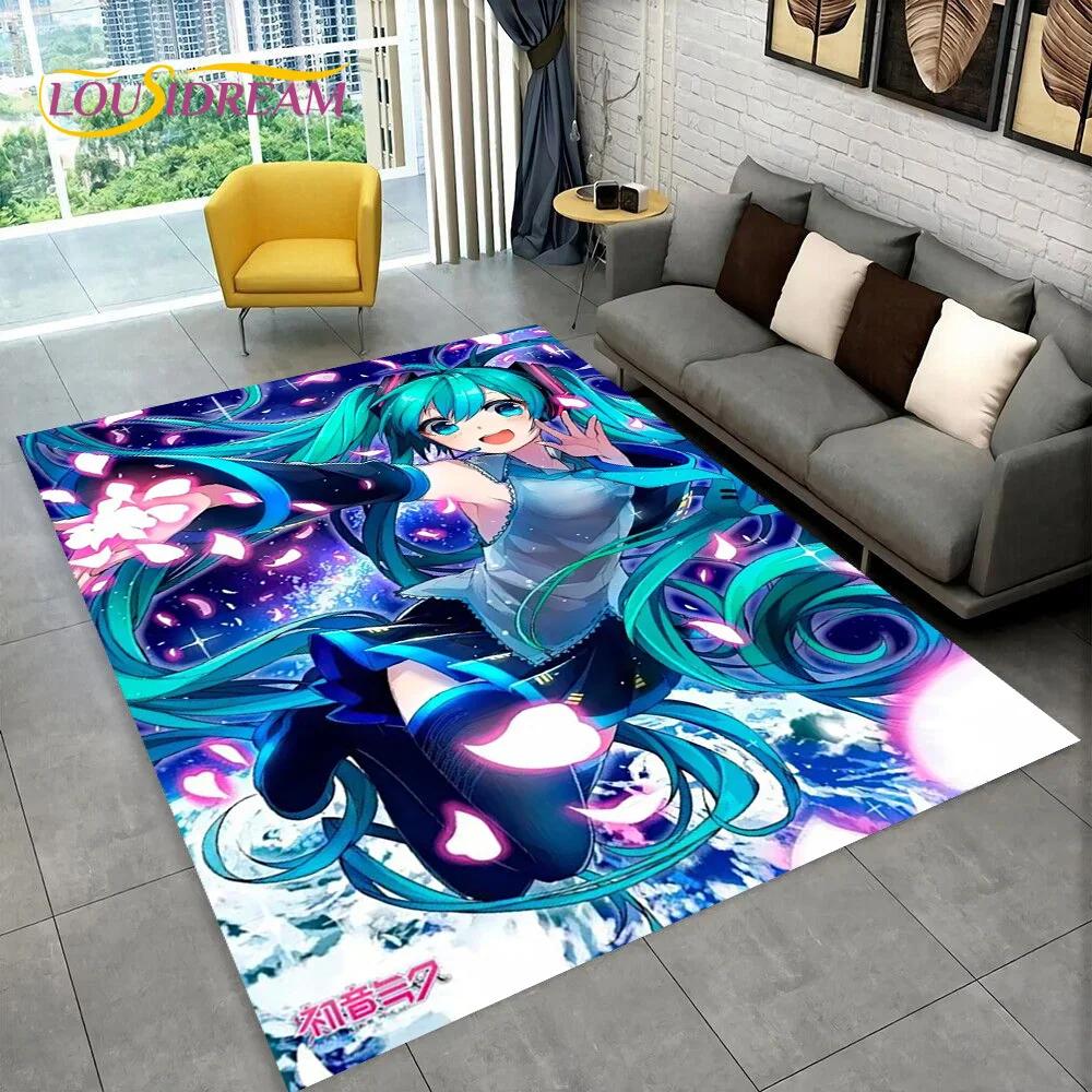 3D Cute M-Mikuu Music Cartoon Characters Carpet Rug for Living Room Bedroom Home Sofa Decoration,Kid Area Rug Non-slip Floor Mat