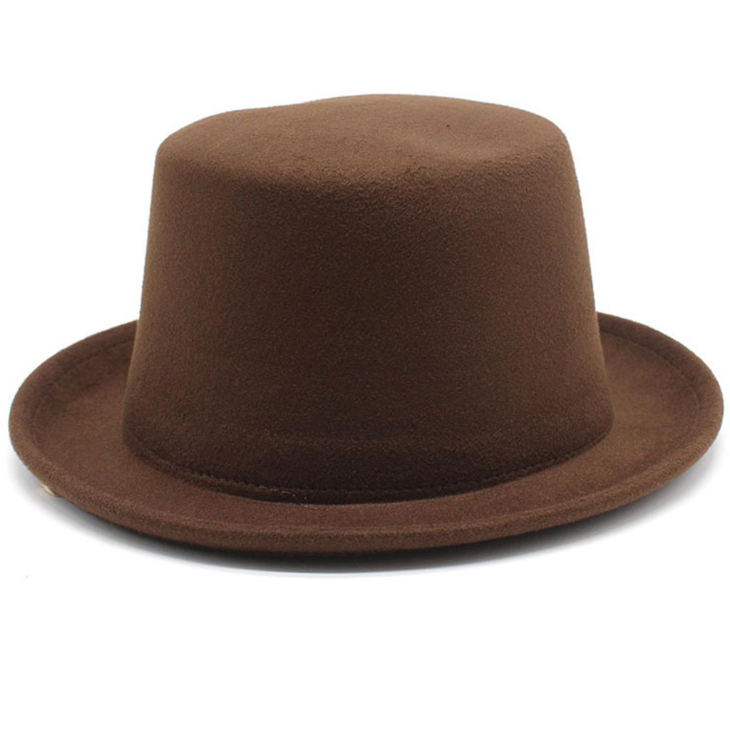 Roll Brim Fedora Hat for Adult Fashion Solid Color Panama Hat Magician Cap Wool Hat Cosplay Costume Unisex Flat Top Hat