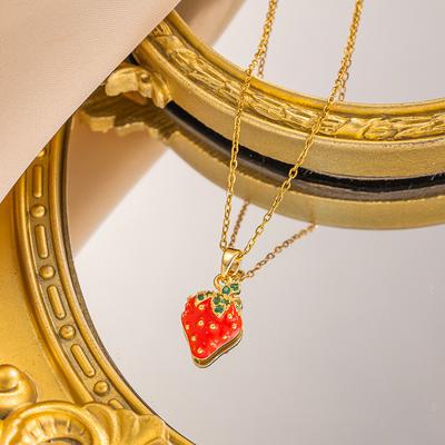 Women Girls Sweet Cute Strawberry Series Pendant Necklace Stainless Steel Chain Lovely Strawberry Fruit Jewelry Accessories Gift