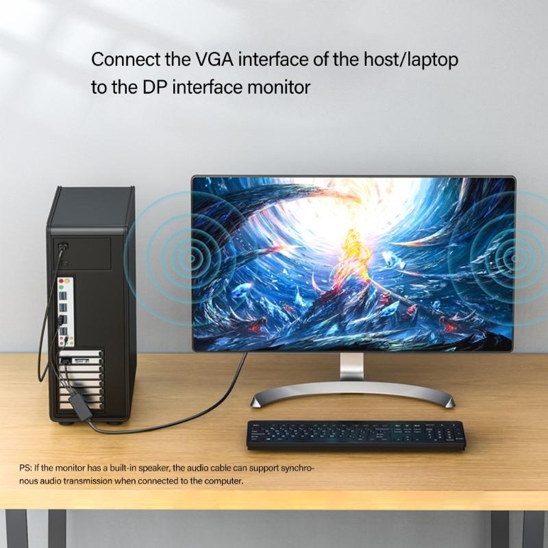 VGA To DP Adapter Cable Support Sound Transmission and 1080P Resolution for PC Laptop To TV Monitor