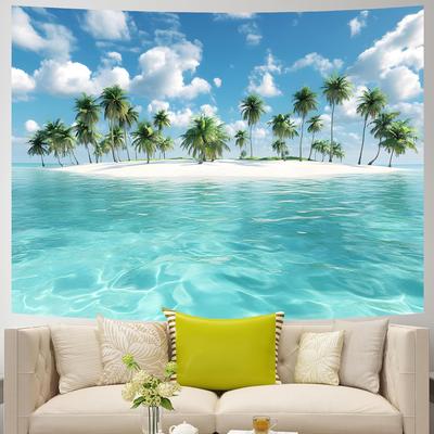 Strand Abendsonnenuntergang Wandteppich, Natürliche Strand Palmenlandschaft Wandteppiche Poster, Küstenlandschaft Wandbehang Für Schlafzimmer