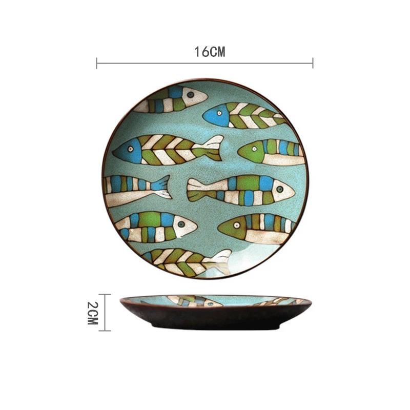 5-7-Zoll-Knochenteller Kreatives handbemaltes unterglasurfarbenes Keramikgeschirr Kaltes Gericht Obst Dim Sum Teller Snack Haushaltsgeschirr