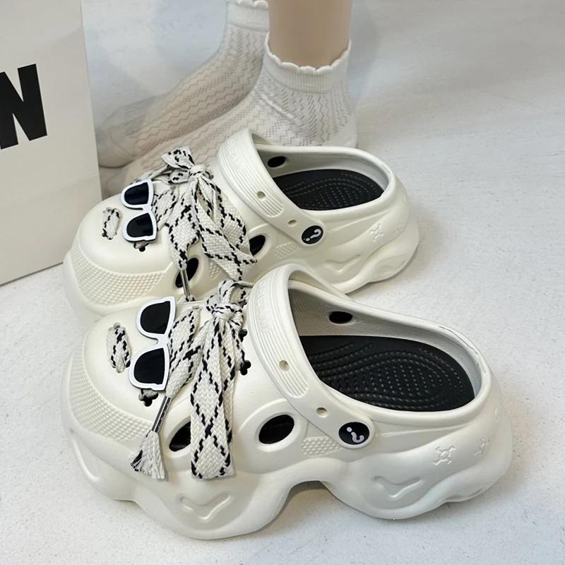 Fashion Black White Chunky Platform Sandals Woman Fashion Diy Thick Sole Clogs for Women Summer Non Slip Beach Sandals Eva Garden Shoes