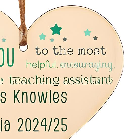 Wooden Heart Plaque Teacher Gift Heart Shape Hanging Decoration Thank You Gift for Teachers Nursery Preschool Childminder