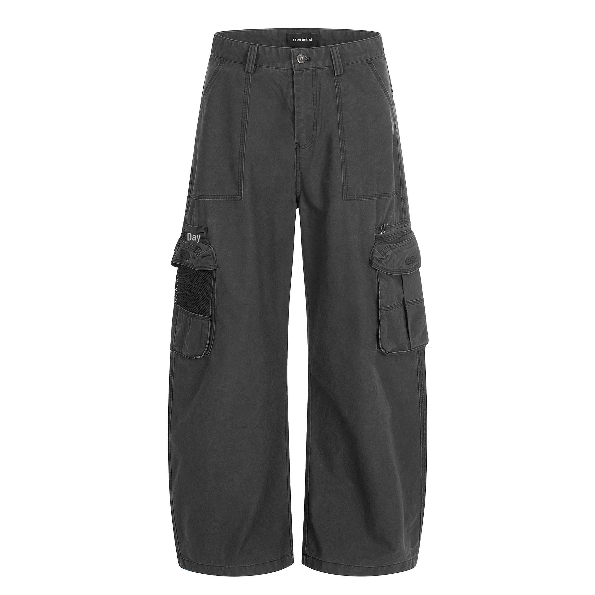 Yongfang Retro Curved Blade Unisex Loose-Fit Wide-Leg Pants with Large Pockets L
