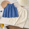Summer Girls' Outfit New Style Lace Embroidered Tank Top And Lace Wide-Leg Pants Two-Piece Set