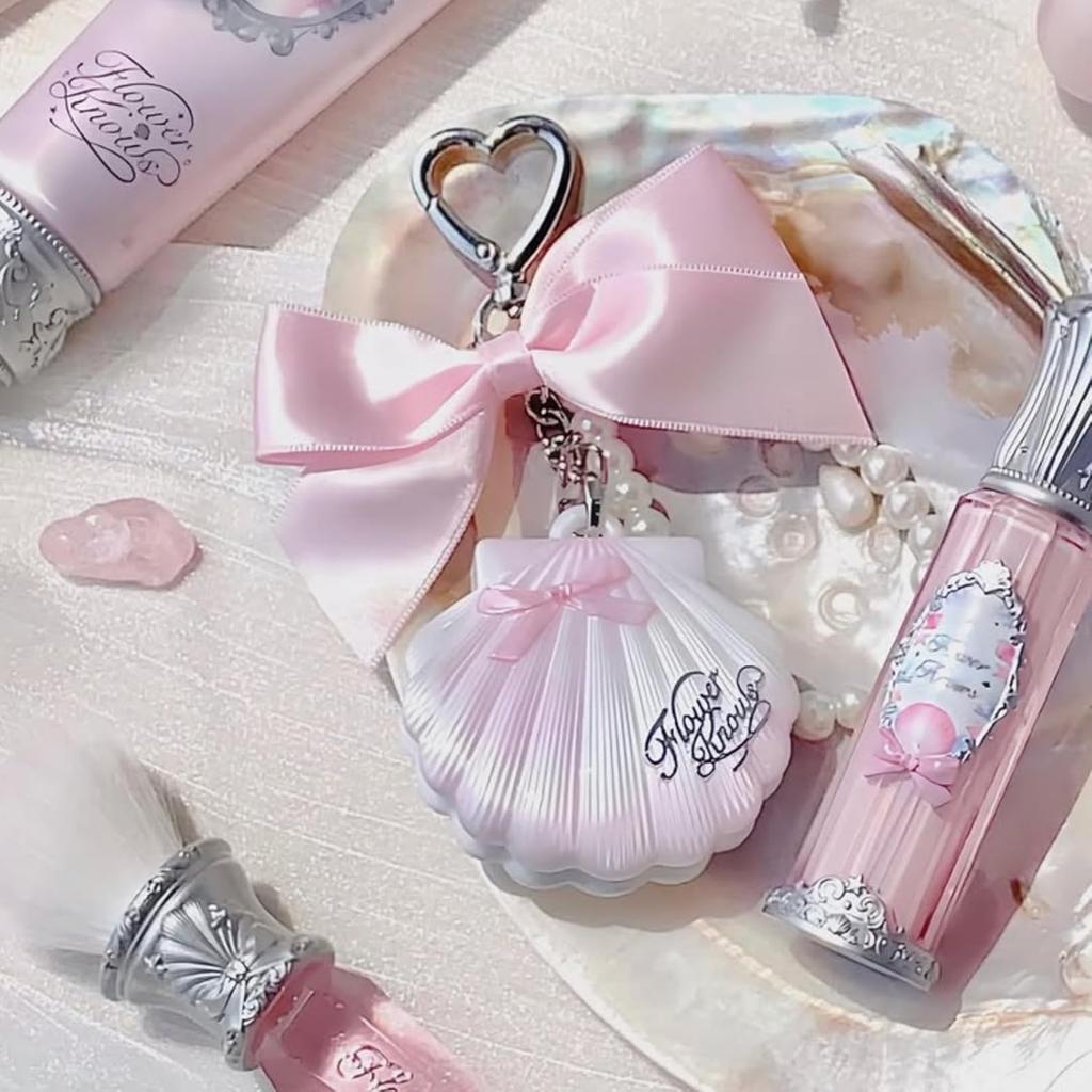 Flower Knows Shell's Jewel Highlighter Balm,Cute Pink Bag Charms Keychain,Glitter Highlighter Makeup,Gift for Women,Girls,0.11 oz(Moonlight Stone)