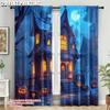 2pc 2D Plane Printing Curtains Ghost House Framework Polyester Easy Install (without Rod) Outdoor Decorations Perfect for