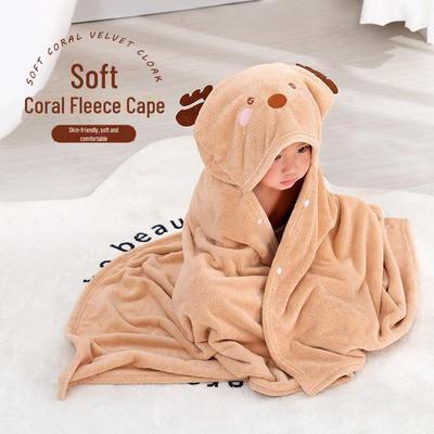 Mantello con cappuccio in pile corallo per bambini con cartoni animati