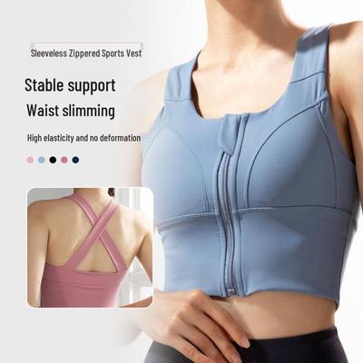 Plus Size Shockproof Zipper Yoga Bra: Stylish Summer Sport Tank for Women